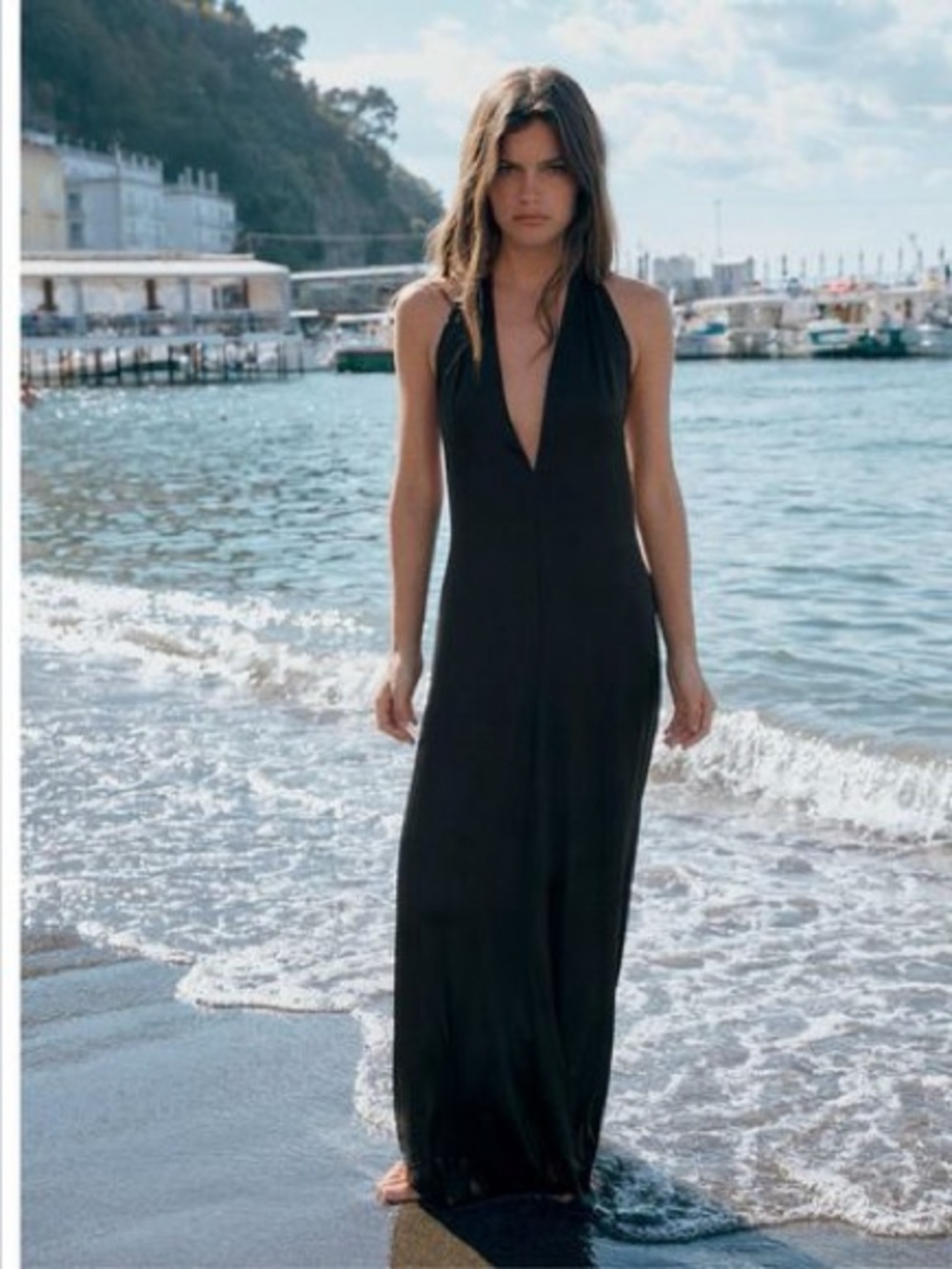 Zara Black Halter V-Neck Maxi Dress